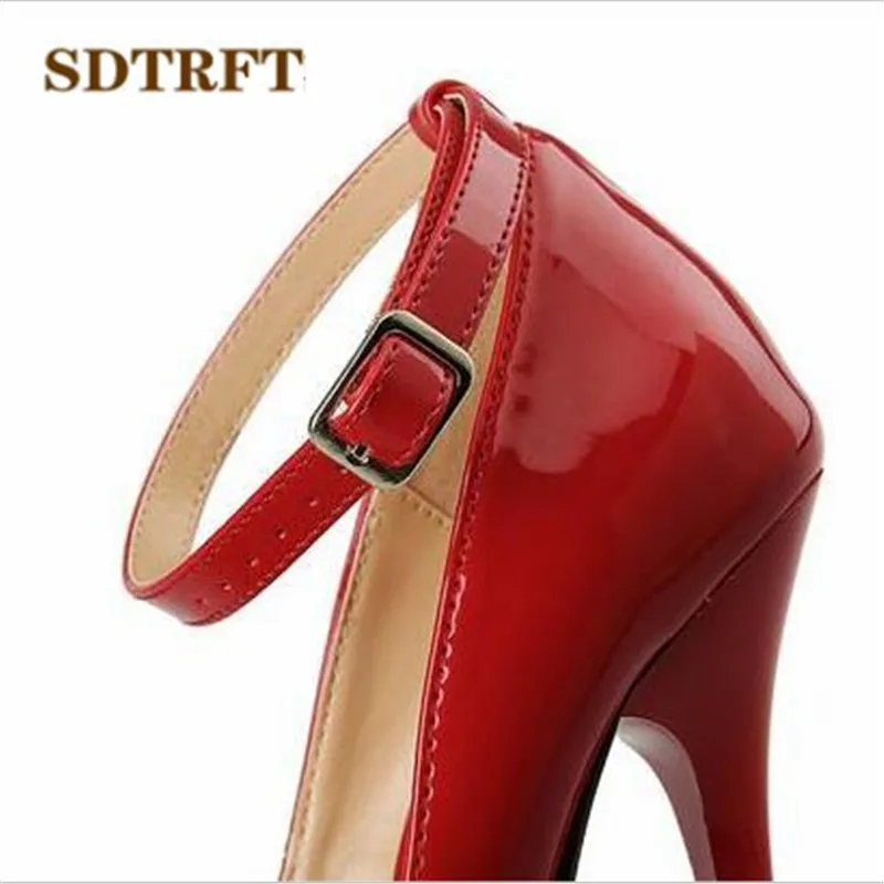 SDTRFT US9-14 15 16 17 18 Spring Gold Bottoms Patent Leather shoes Red Ankle Strap Pointed Toe Wedding pumps Crossdresser Mujer