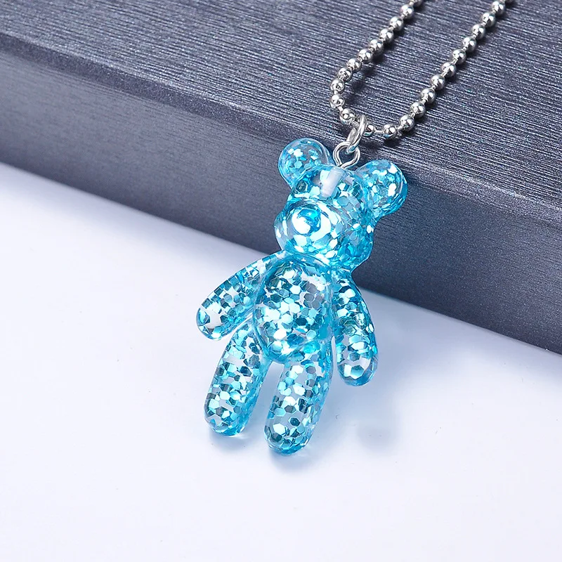 Jelly Resin Bear Pendant Necklace Women Cute Girls Beads Chain Choker On Neck Jewelry Party Friends Gift