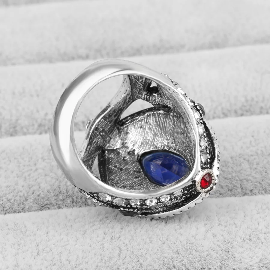 2020 New Fashion Blue Big Rings For Women Silver Color Mosaic Red Crystal Vintage Wedding Ring Jewelry