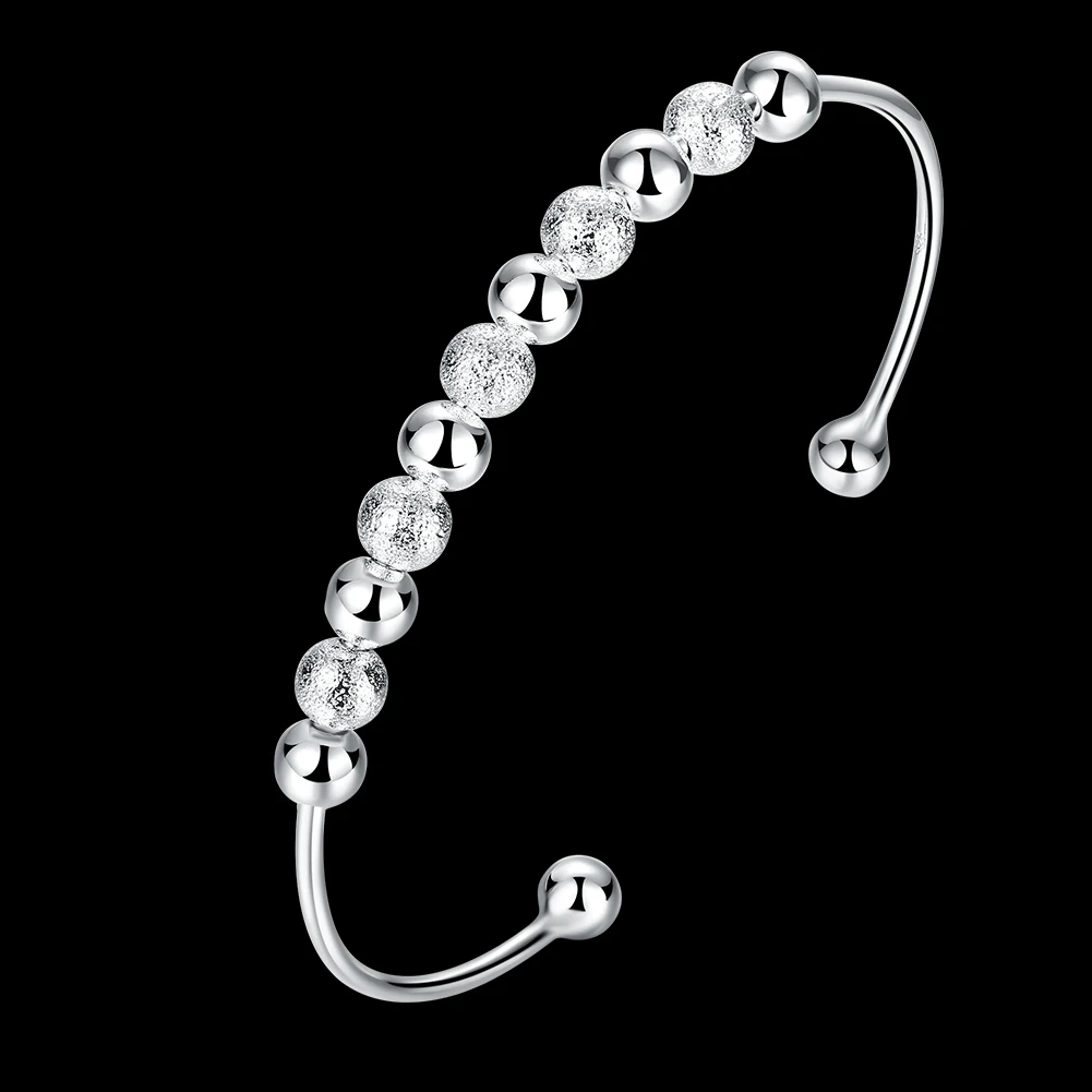 New Listing silver color jewelry charm light sand bead bangle fashion bracelet female party jewelry BKB001 wholesale