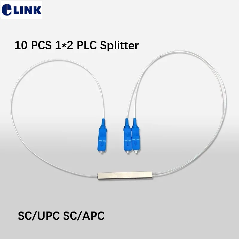 10 PCS 1*2 PLC splitter mini steel tube type SC/UPC SC/APC connector 0.9mm white cable ftth optical fibre coupler free Shipping