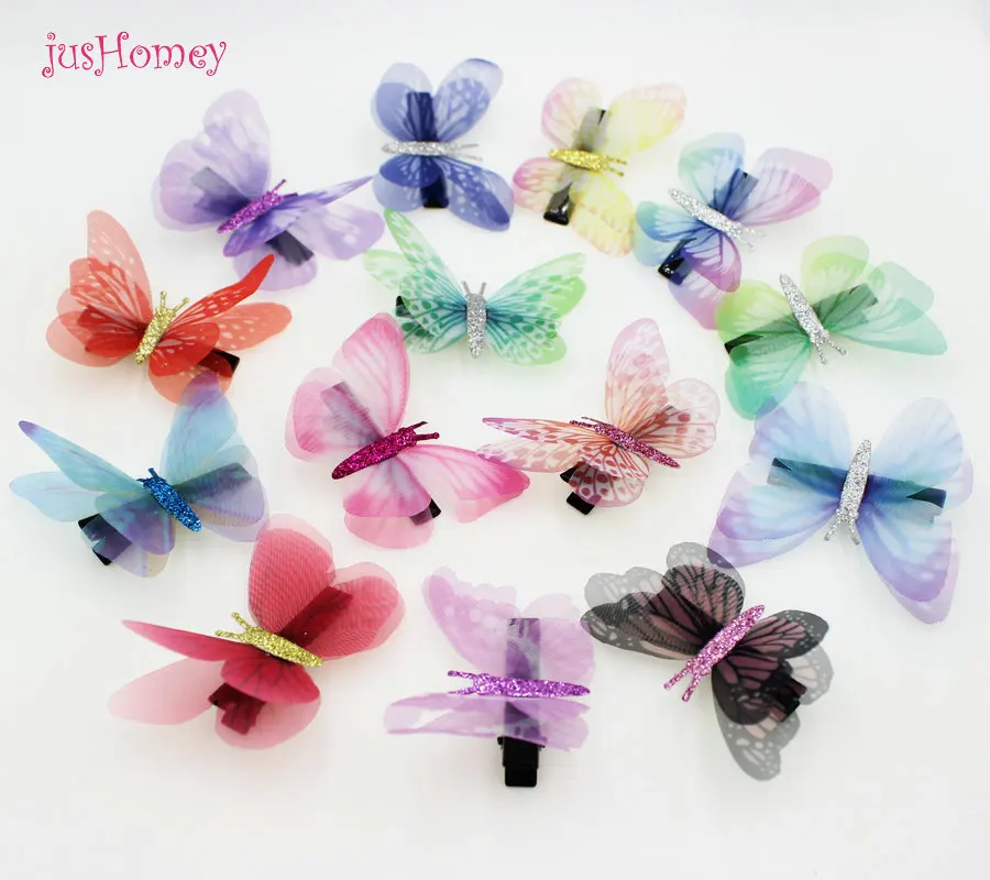 15PCS Handmade Organza Butterfly Barrettes Metal Alligator Hair Clips for Wedding Bridal Hairpiece, Birthday's Day Gift