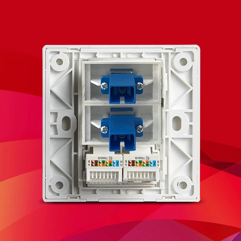 Podwójny port CAT6 moduł ethernetowy RJ45 i podwójny port światłowodowy SC interfejs optyczny gniazdo 86 typ Panel ścienny gniazda biały słaby Panel