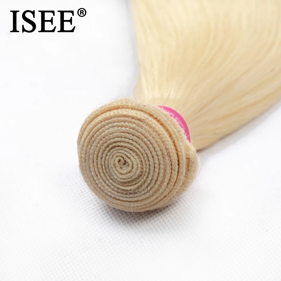 ISEE-extensiones de cabello 613 humano, mechones de pelo liso brasileño, 100% Rubio, tejido, 3/4