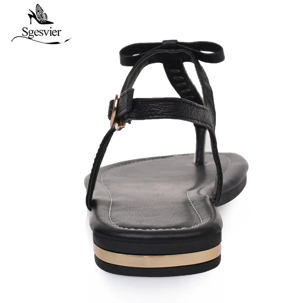 Sgesvier 2018 high quality genuine leather women sandals ladies summer flip flops sweet solid color shoes woman black white B360