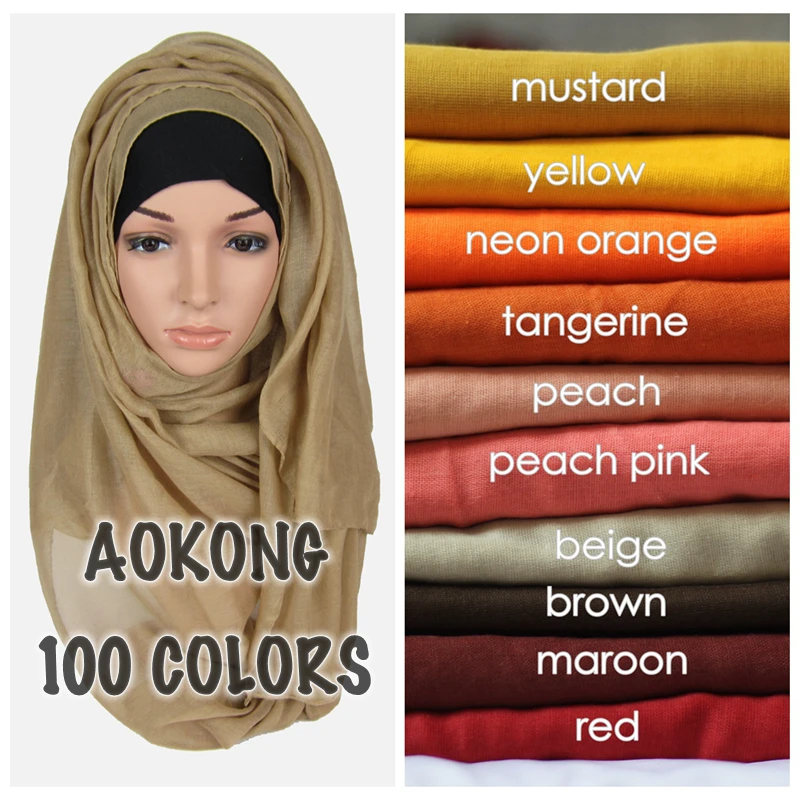 One piece Women Solid Maxi Scarves Stole Oversize Islamic Shawls Foulard Head Wraps Soft Long Muslim Viscose Plain Hijabs