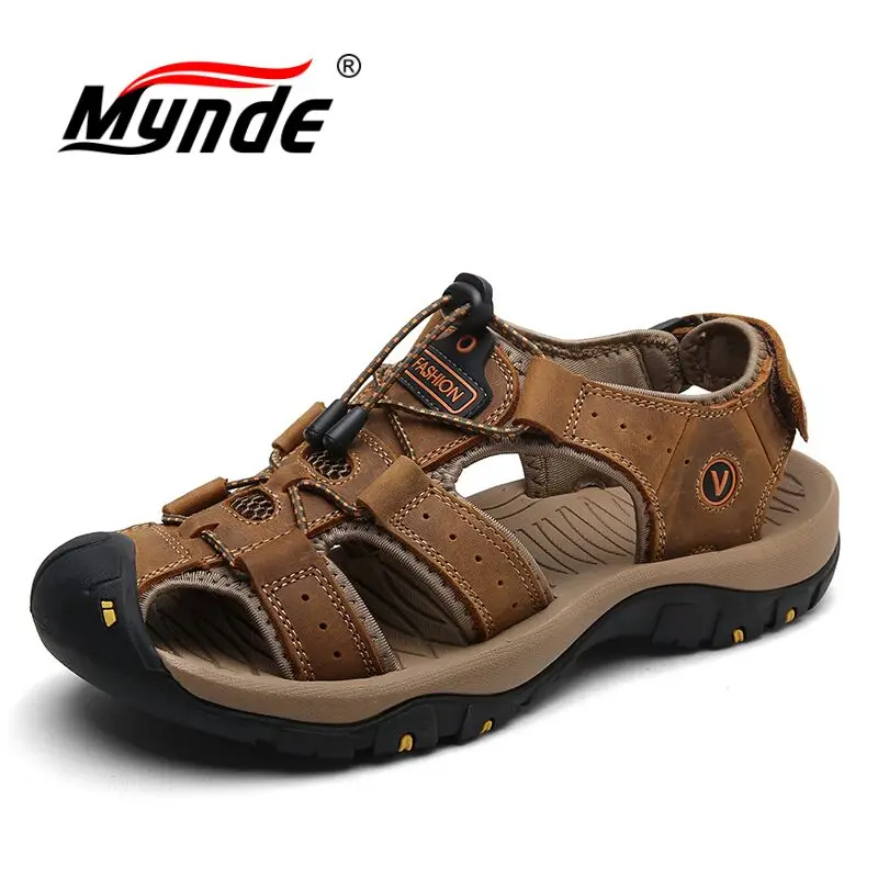 Mynde Brand Genuine Leather Men Shoes Summer New Large Size Men\'s Sandals Men Sandals Fashion Sandals Slippers Big Size 38-47