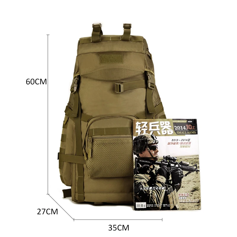 Mochila Militar Tática para Homens, Mochila de Viagem, Escalada e Montanhismo, Mochila Esportiva, Bolsa de Exército Molle Outdoor, XA805WA, 60L