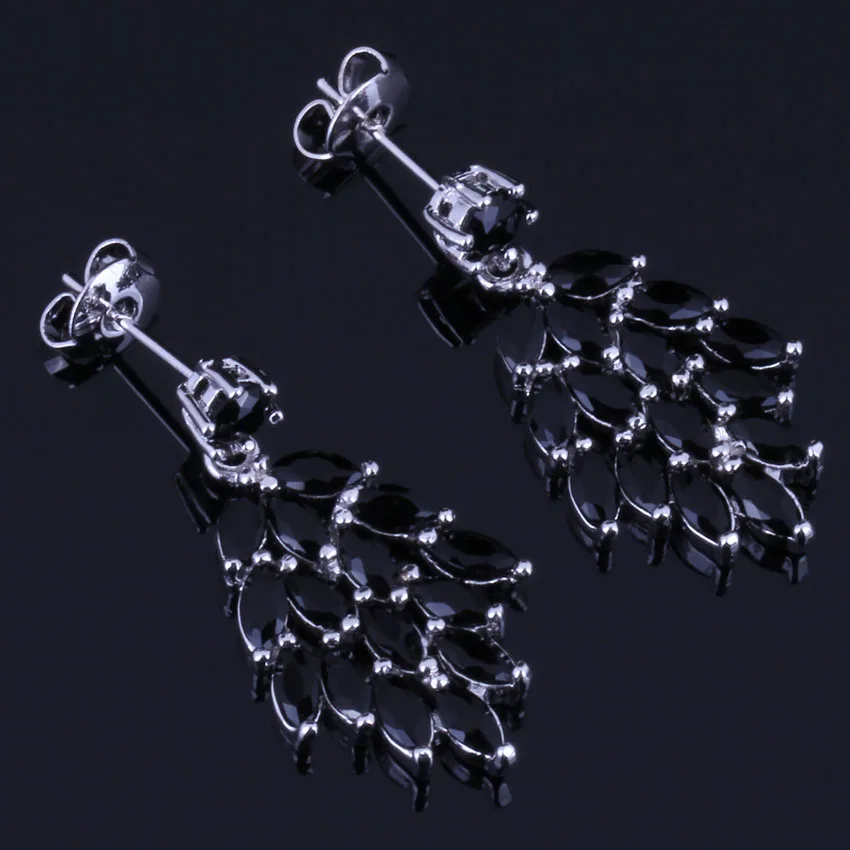 

Dazzling Black Cubic Zirconia Silver Plated Drop Dangle Earrings V0697