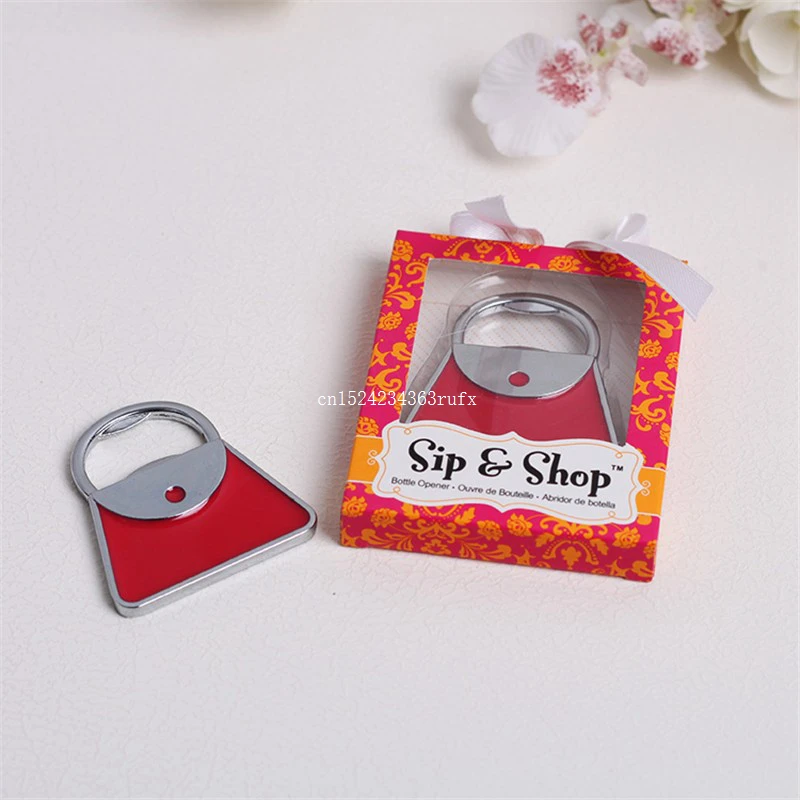 50pcs Sip & Shop Purse Shaped Bottle Opener Wedding Favors Beer Wine Openers Bridal Shower Party Gifts Wholesale