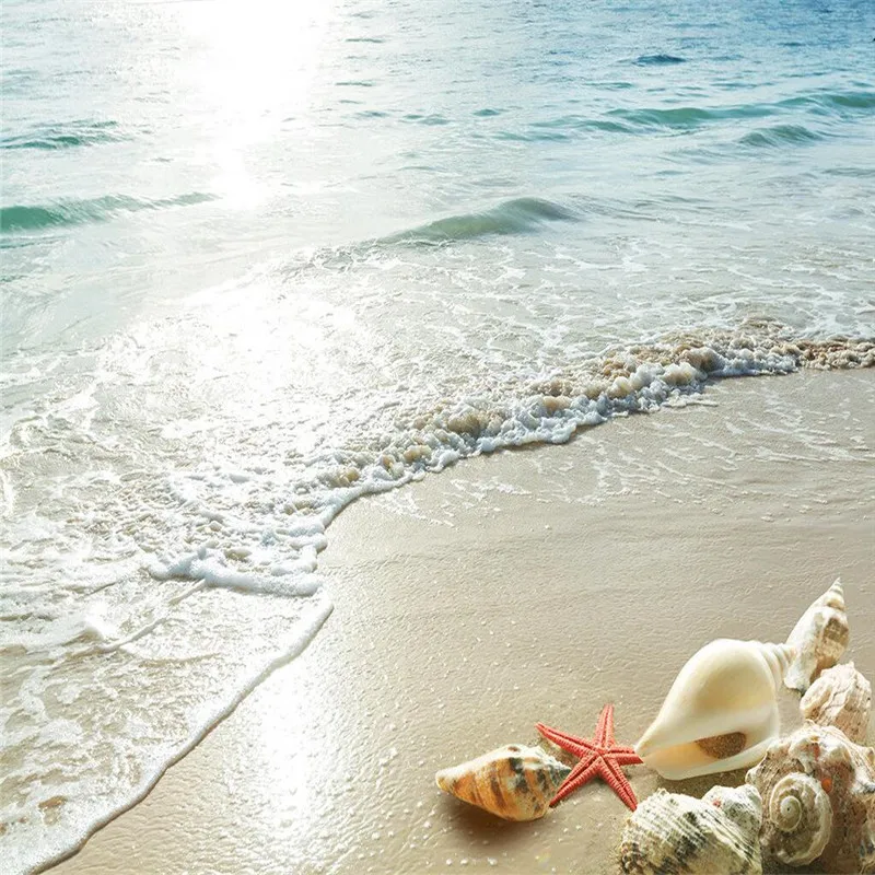 beibehang sticker 3D floor bathroom mural HD Ocean Beach Shell Starfish non-slip waterproof thickened self-adhesive PVC painting