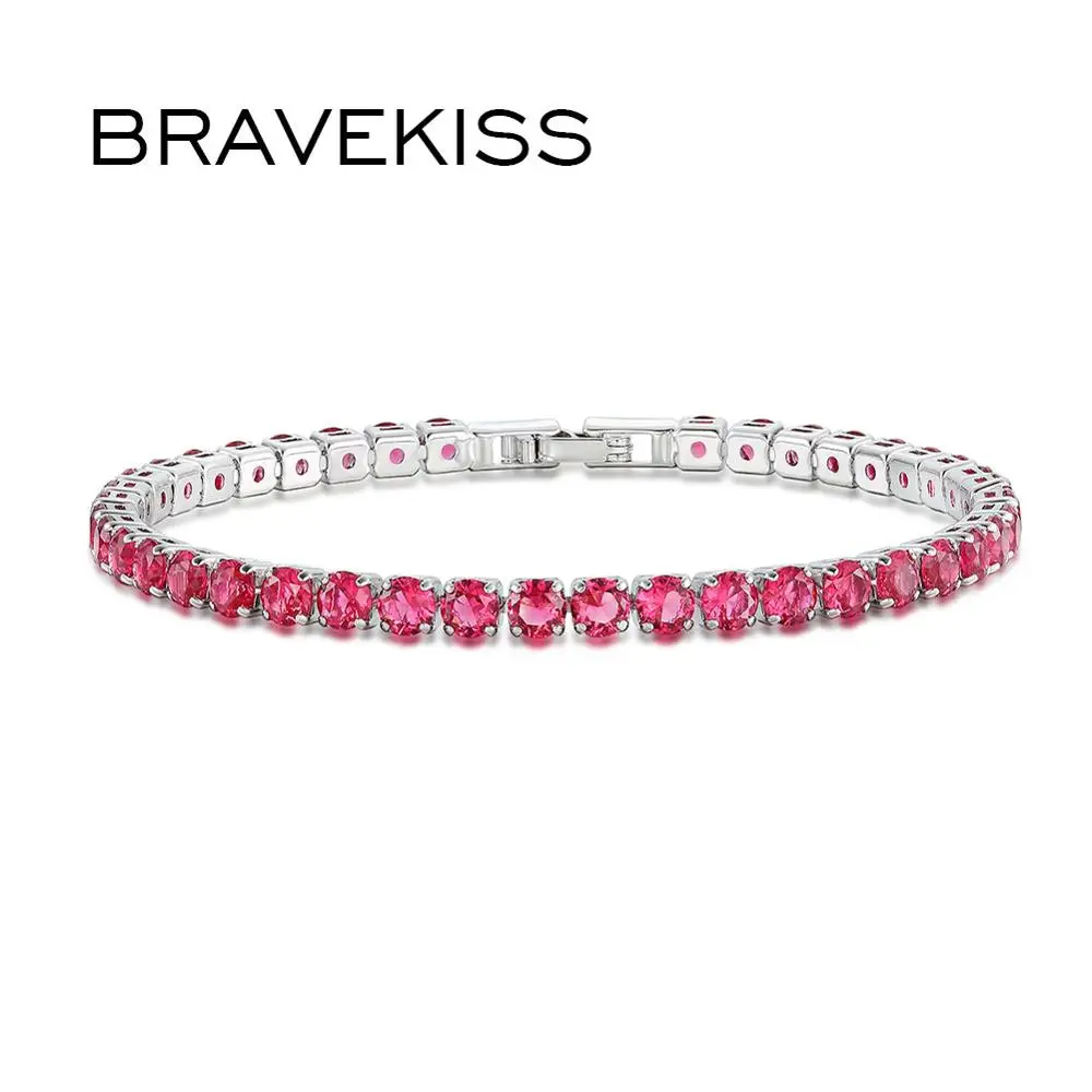 BRAVEKISS Red Tennis Bracelets for Women Men Fandhion AAA+ Cubic Zirocnia Jewelry Luxury Accessories Wedding Party BUB0097A