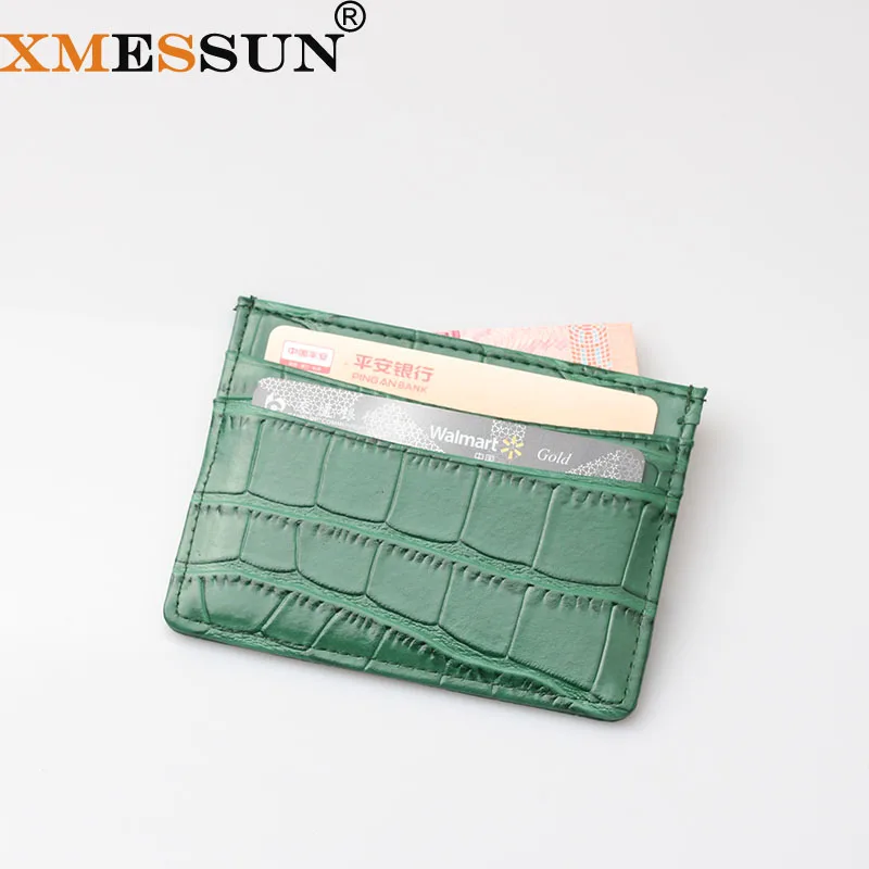 XMESSUN Crocodile Leather Card Holder Cow Leather ID Credit Card Wallet Customized Name