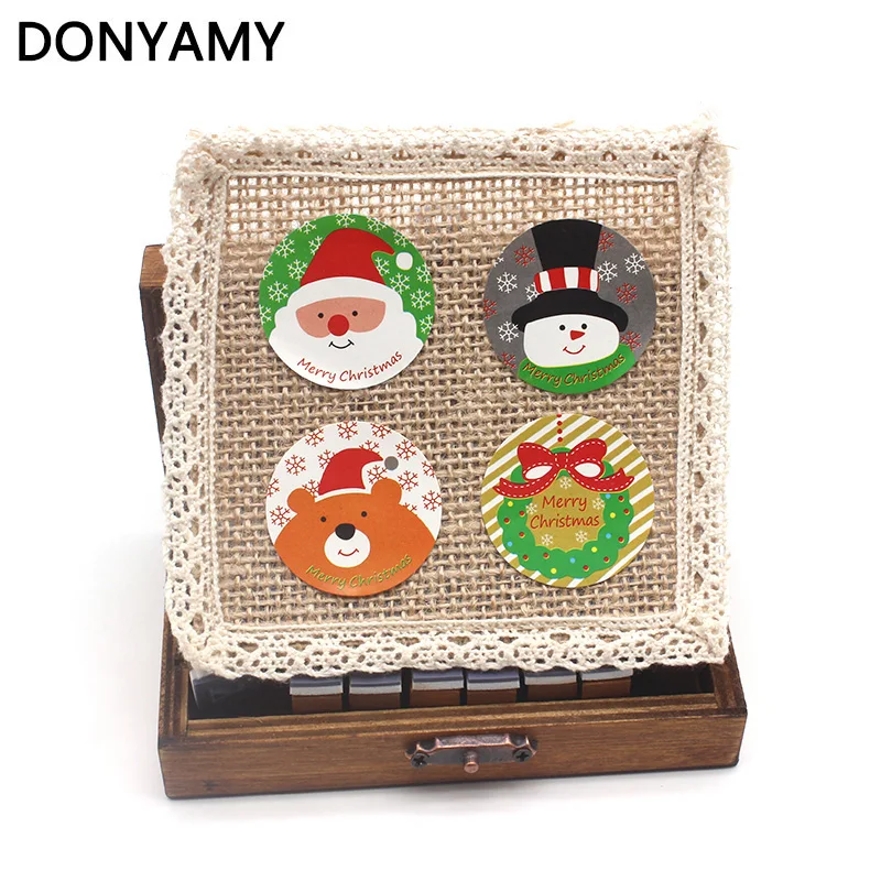 DONYAMY 80pcs 4 Designs Merry Christmas Santa Snowman Seal Sticker Gift Baking Package