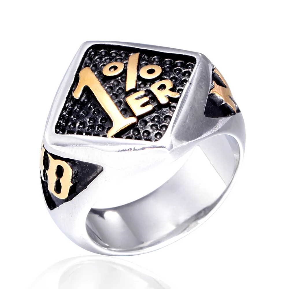 Oktrendy unique punk ring silver color biker 1% er carved stainless steel gold men skull band party rings