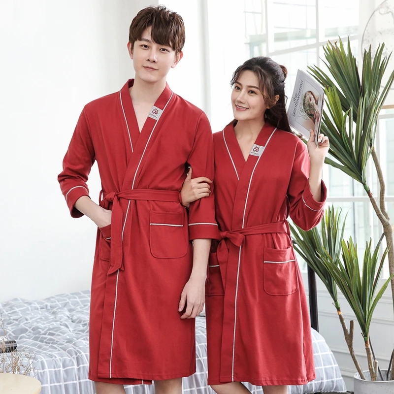 Men's Robe 100% cotton Bathrobe kimono sleepwear Kimono nightgown long-sleeve bathrobes long design Bride Bridal Wedding robe