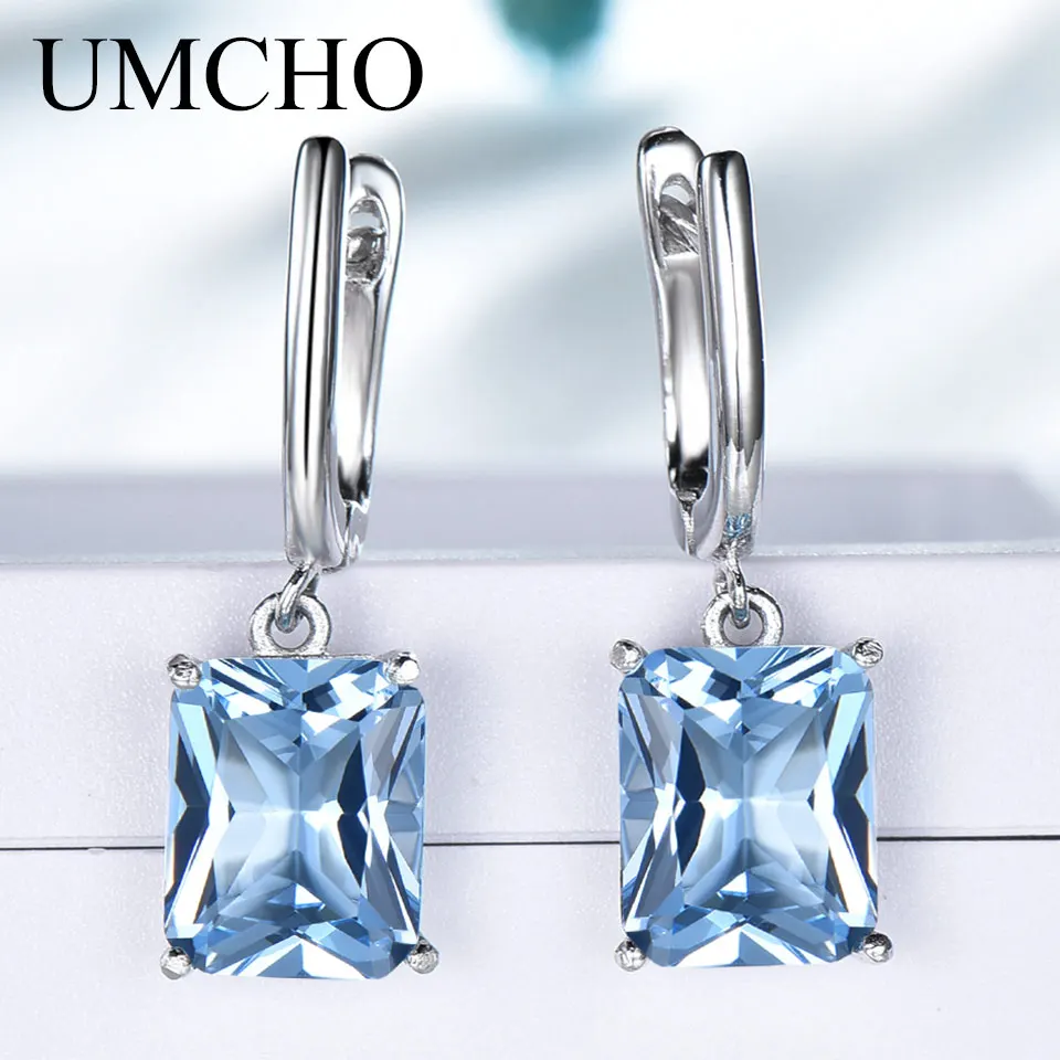 

UMCHO Nano Blue Topaz Drop Earrings for Women Genuine 925 Sterling Silver Romantic Wedding Engagement Gemstone Fine Jewelry Gift