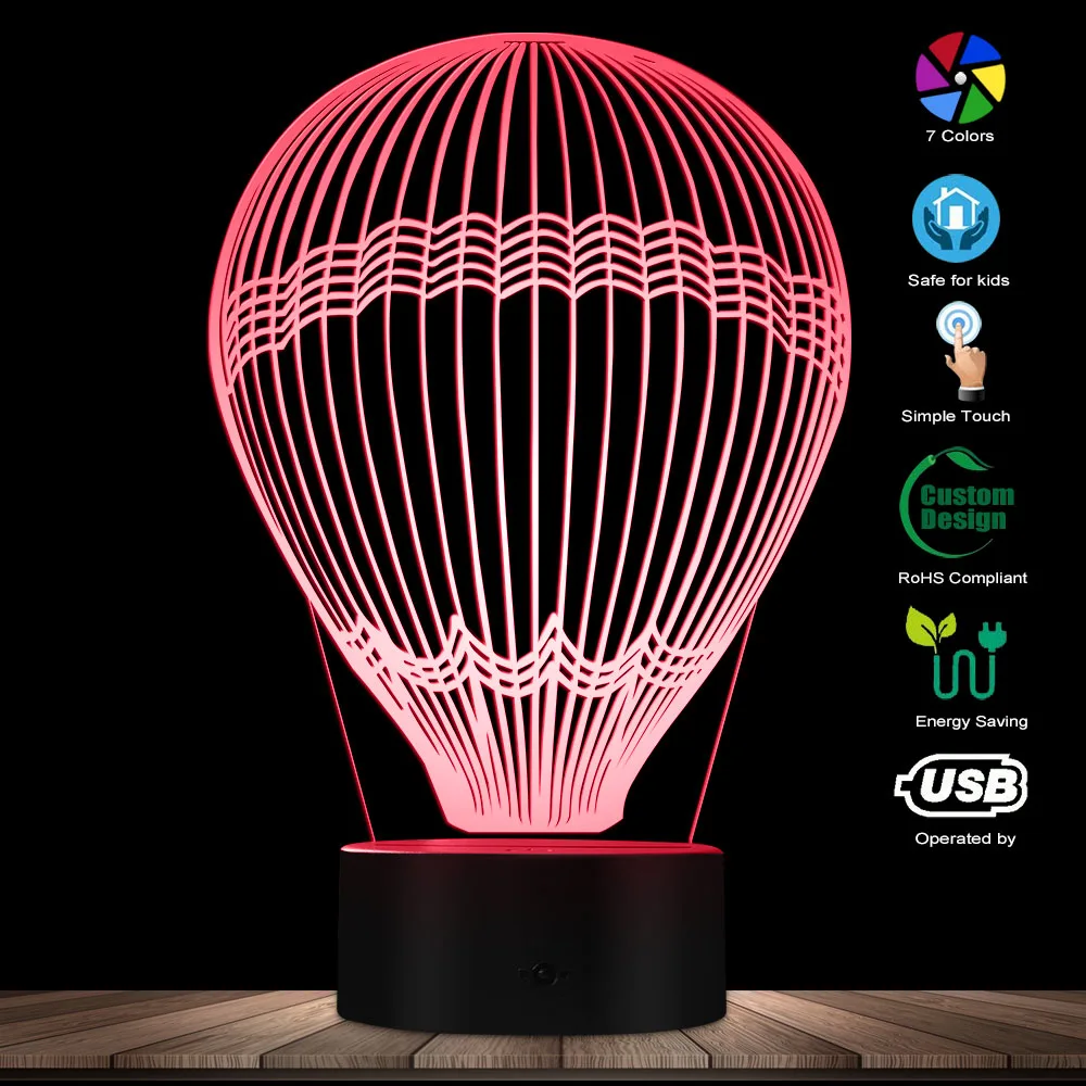 Hot Air Balloon 3D Effect Glowing LED Lamp Optical Illusion Table Lamp Around The World Decorative Lighting Kid Room Night Light