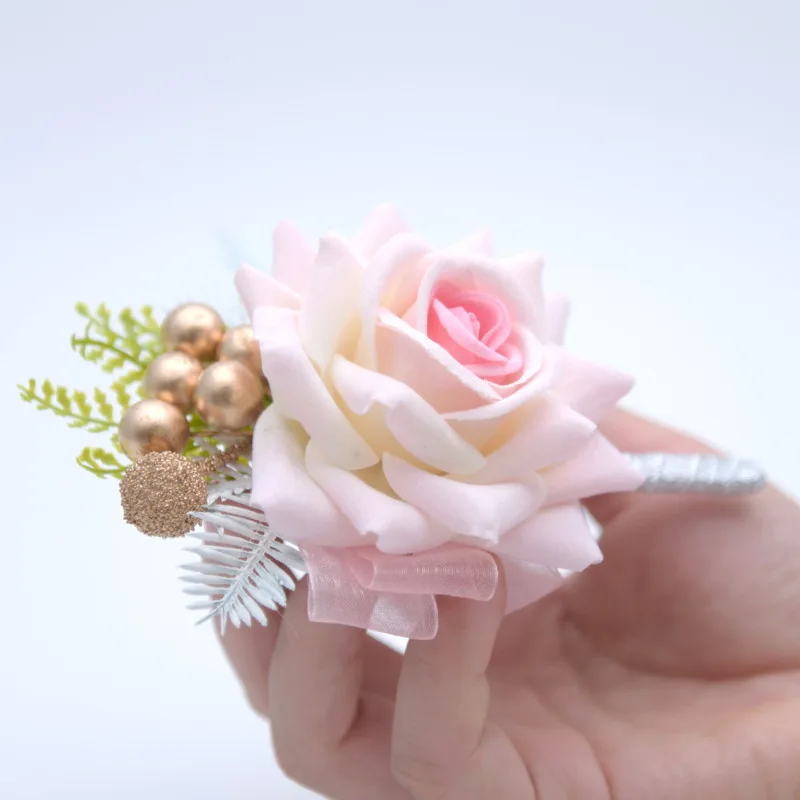 JaneVini 赤/ネイビー/ピンク/アイボリー人工ローズ結婚式の boutonnieres 花嫁新郎ブートニア結婚式男性 Groommen ピンコサージュ