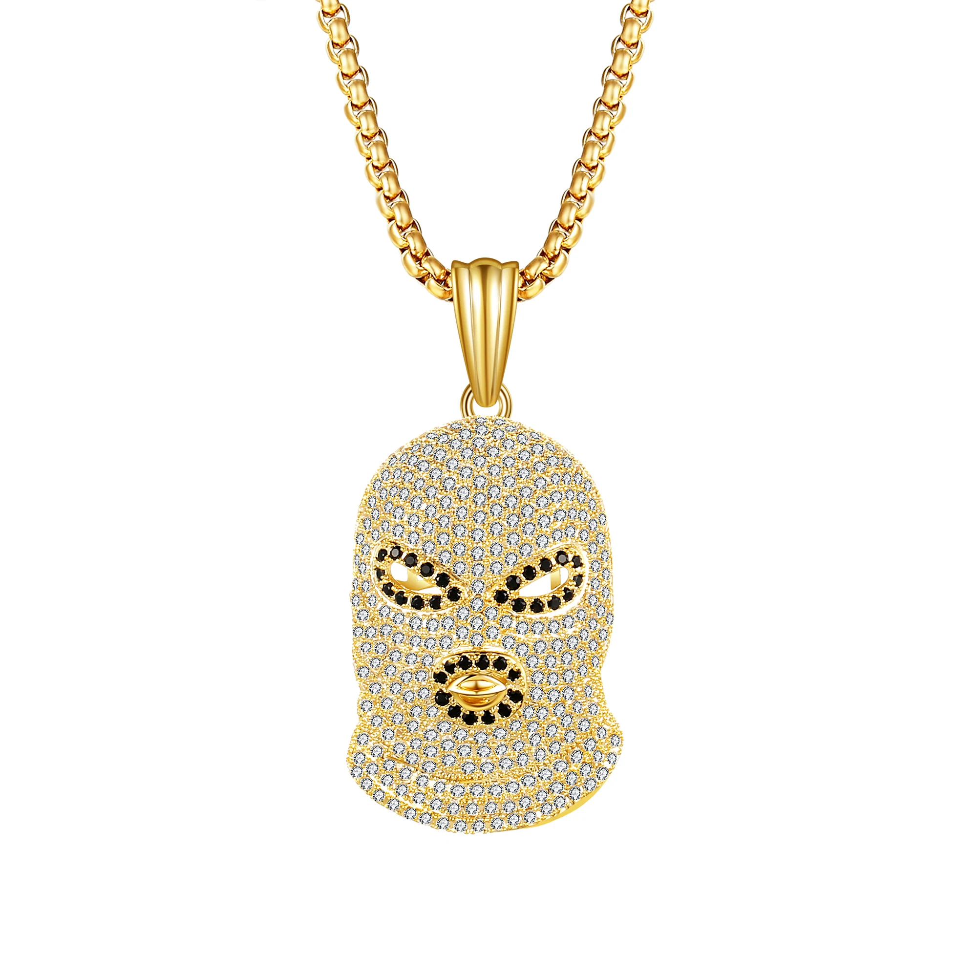 Trends Hip Hop Wind Copper Zircon Hanging Necklace Gold Color Jewelry Masked Gangster High Quality Jewelry Party Dance