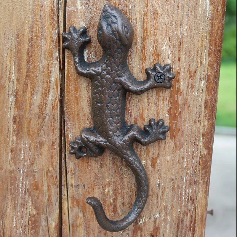 Countryside Cast Iron Gecko Wall Mounted Hook Small Large 5 7 Inches In Rustic Brown Key Holder For Foyer Hallway Garage Decor