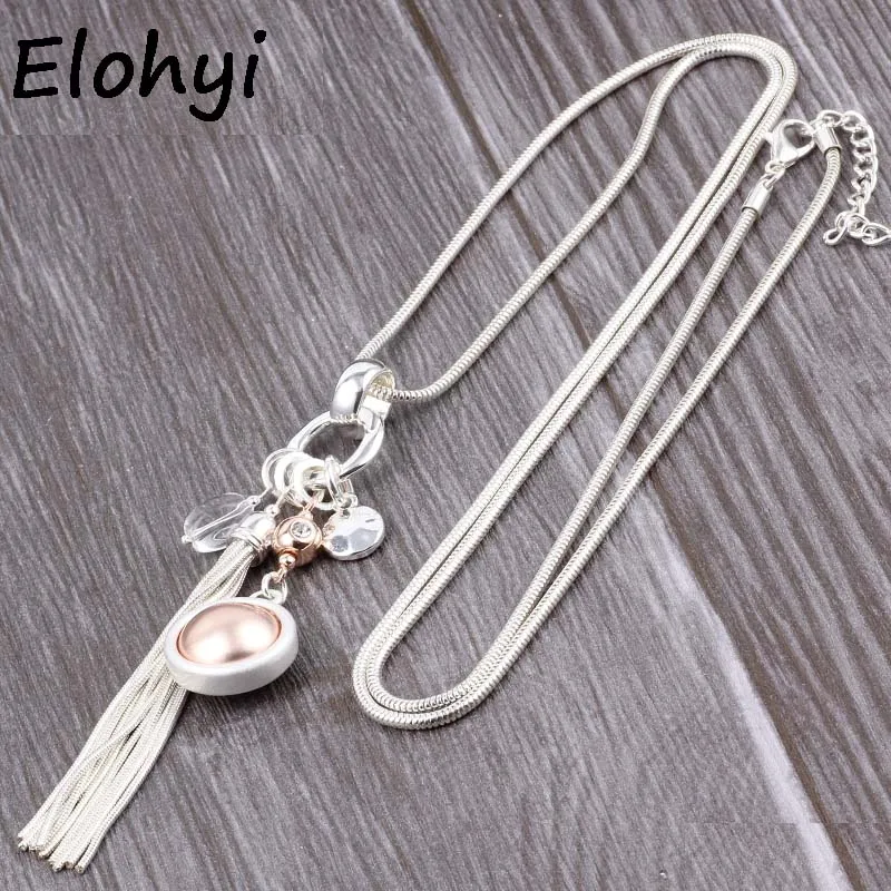 

ELOYHI Women Statment Pendant Long Tassel Double Color Long Chain Necklace Sweater Chain For Women Necklace&Pendants Jewelry