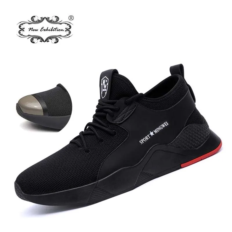 New exhibition 2019 Mens fashion Safety Shoes breathable  light widened anti-smashing Steel Toe Work Boots Outdoor Sneaker 36-46