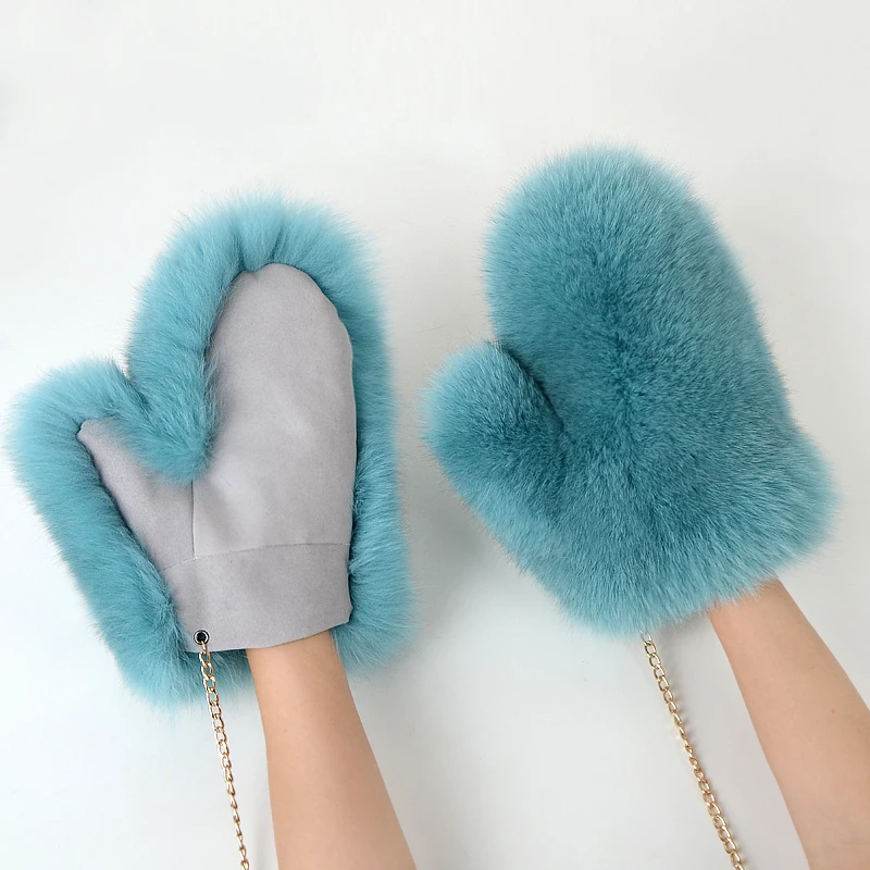 JKP real fox fur gloves for the cold new Women Fashion Brand New Genuine natural Woollen Fox Fur Covered Winter Gloves Mittens