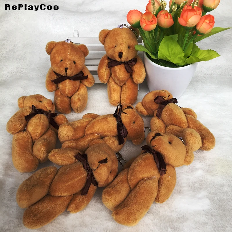 

50PCS/LOTMini Teddy Bear Stuffed Plush 12cm Toys Small Bear Stuffed Toys brown with tie pelucia Pendant Kids Birthday GiftHMR048