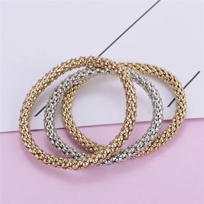 New 3 Pcs/Set Trendy Charm Bracelets & Bangles Popcorn Chain 3 Color Rose Gold Color 19-24cm Adjustable Bracelet  Women Gift