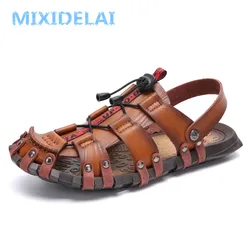 Mixidelai New Hot Koop Heren Sandalen Leer Mannen Zomer Schoenen Leisure Slippers Flip-Flops Mannen Comfortabele Schoenen Zachte Sandaal