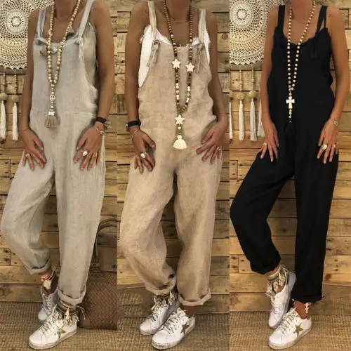 Harajuku Overalls 2018 New Women's Casual Dungarees Overalls Jumpsuit Ladies Romper Pants Long Playsuit