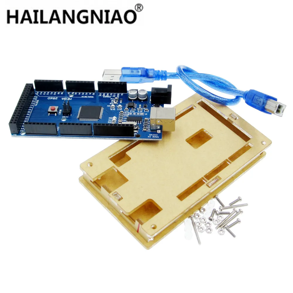 1SET Hot Mega 2560 R3 Mega2560 ATmega2560-16AU CH340G Board + Acrylic Case + USB Cable Compatible