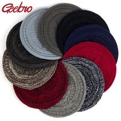 Geebro Coarse Wool Knit Berets For Women Female Fashion Stitching  Color Caps Winter Warm Hats Turban Wraps Girls Acrylic Hats