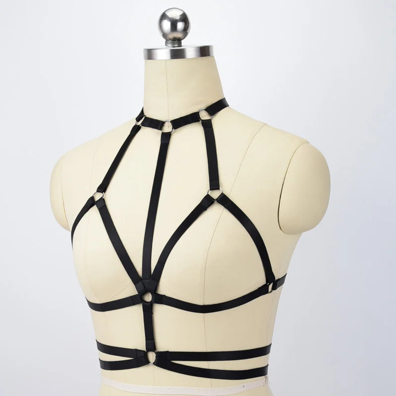 White Polyester Harness Sexy Crop Top Lingerie Bondage Harness 90\'s Open Chest Cage Bra Harajuku Style Wedding Garters O0555