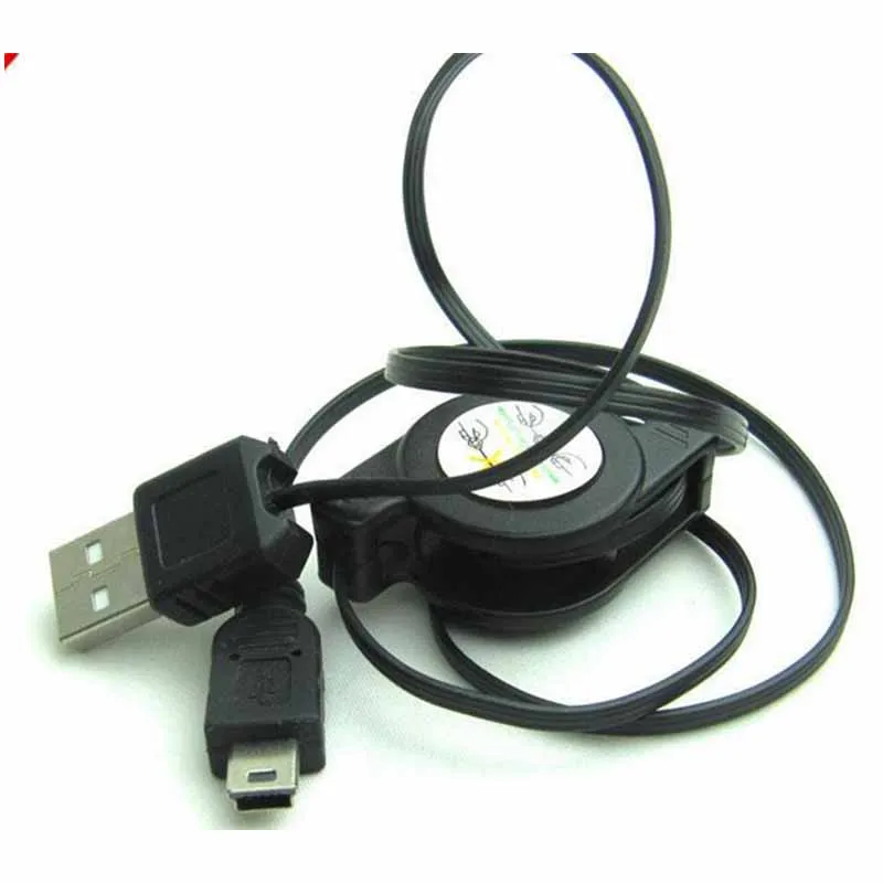 Hot Black Retractable USB A Male to Mini USB B 5-Pin Charging Sync Data Cable NEW