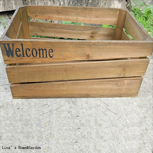 

Handcrafted Solid Distressed Brown Small Wooden Country Crate