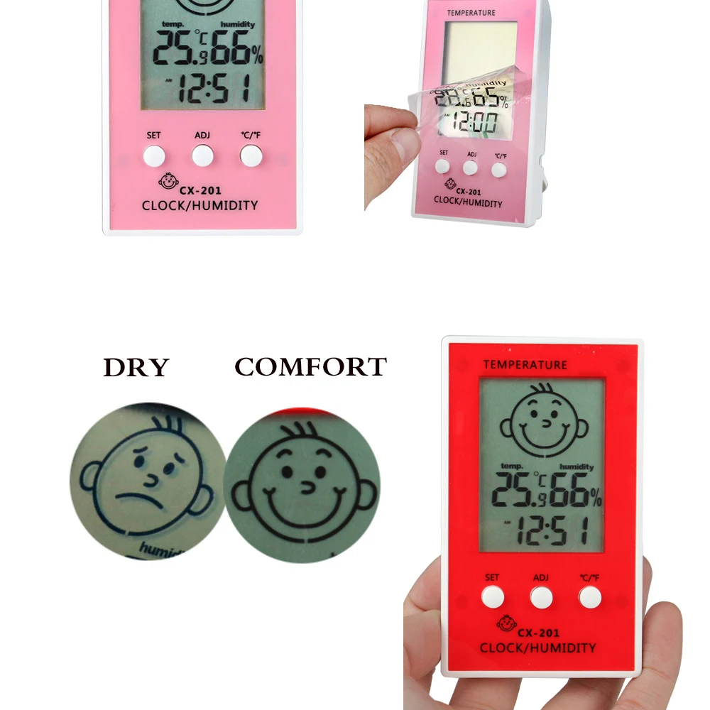 Thermometer Hygrometer Clock 3 Colors Available Measure Temperature Humidity Digital LCD Meter Weather Station Tester C/F