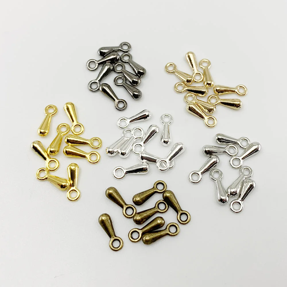 200pcs Gold/Rhodium/Antique Bronze Metal Water Drop End Beads 2*7 3*9mm Extender Chain Pendant Supplies For DIY Jewelry