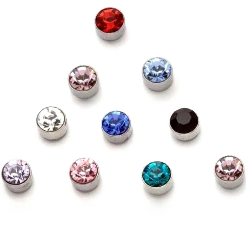 REGELIN 12 Pair/Lot  4/5/6/7mm Crystal Rhinestone Magnet Stud Earring Puck Women Mens Magnetic Fake Ear Plug Jewelry Dropshiping