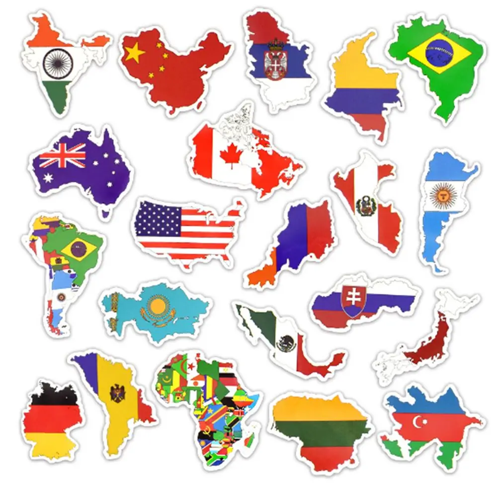 50 PCS National Flags Stickers Toys Countries Map Travel Waterproof Sticker to DIY Scrapbooking Suitcase Laptop Car Motorcycle