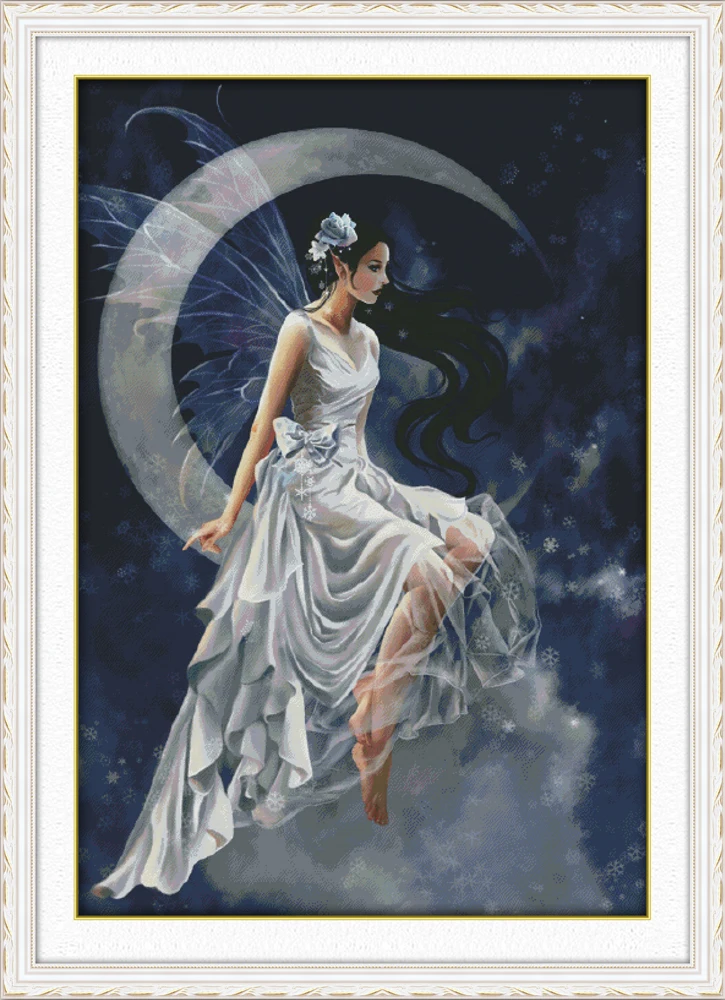 

The moon fairy (1) cross stitch kit beauty women 18ct 14ct 11ct count print canvas stitches embroidery DIY handmade needlework