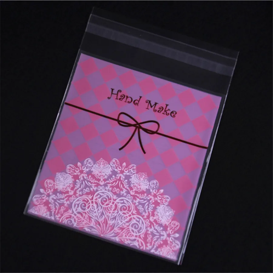 Wholesale 100pcs/lot 10x13cm Plastic Candy Packaging Wedding Favors and Gifts Packing With Bow Self Adhesive Cookies Bags