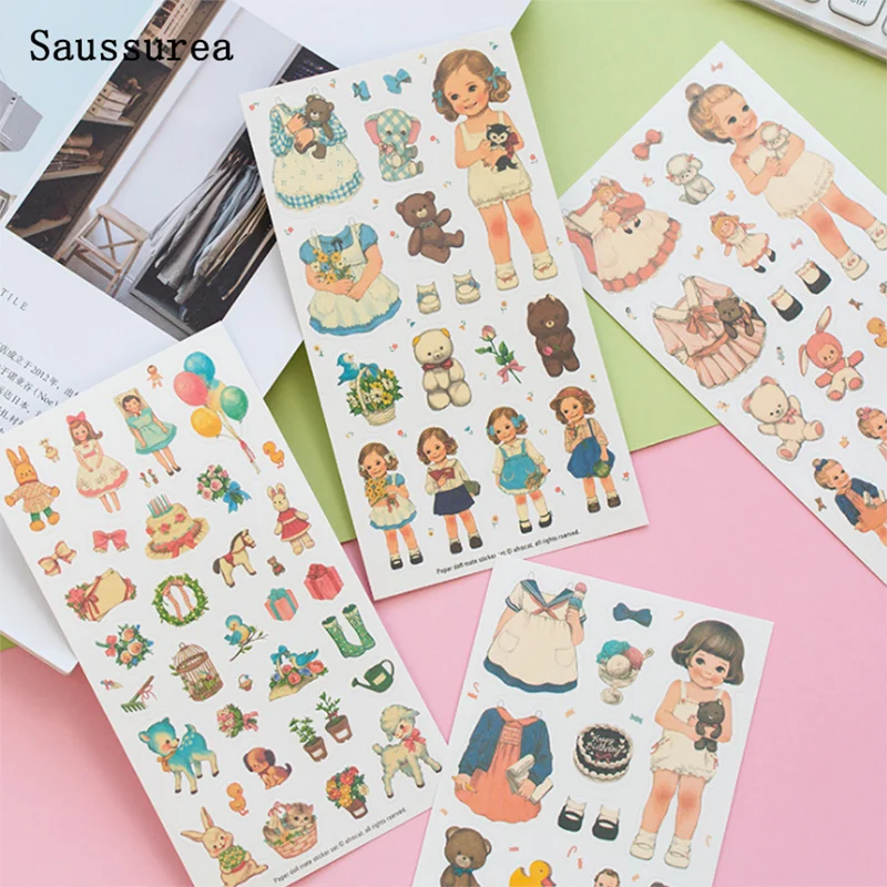 Cute Doll Girls Sticker Kawaii Scrapbooking Diary Sticker Decorative Phone Sticker Stationery 6 Sheets