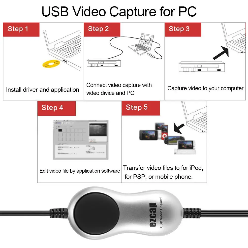 Captura de vídeo v8 hi8 dvd vhs dvr, usb 2.0, captura de vídeo, conversor de áudio de vídeo analógico para digital para windows 10 8.1 7