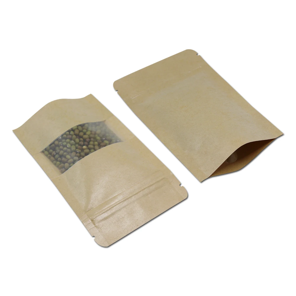 50Pcs/ Lot 18*26cm Heat Seal Stand Up Valve Ziplock Kraft Paper Pack Bags W/ Frosted Window Biscuit Doypack Zipper Storage Pouch