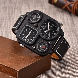 Oulm-reloj deportivo de cuarzo para hombre, cronógrafo con esfera cuadrada, brújula decorativa única, informal, color negro, 1169