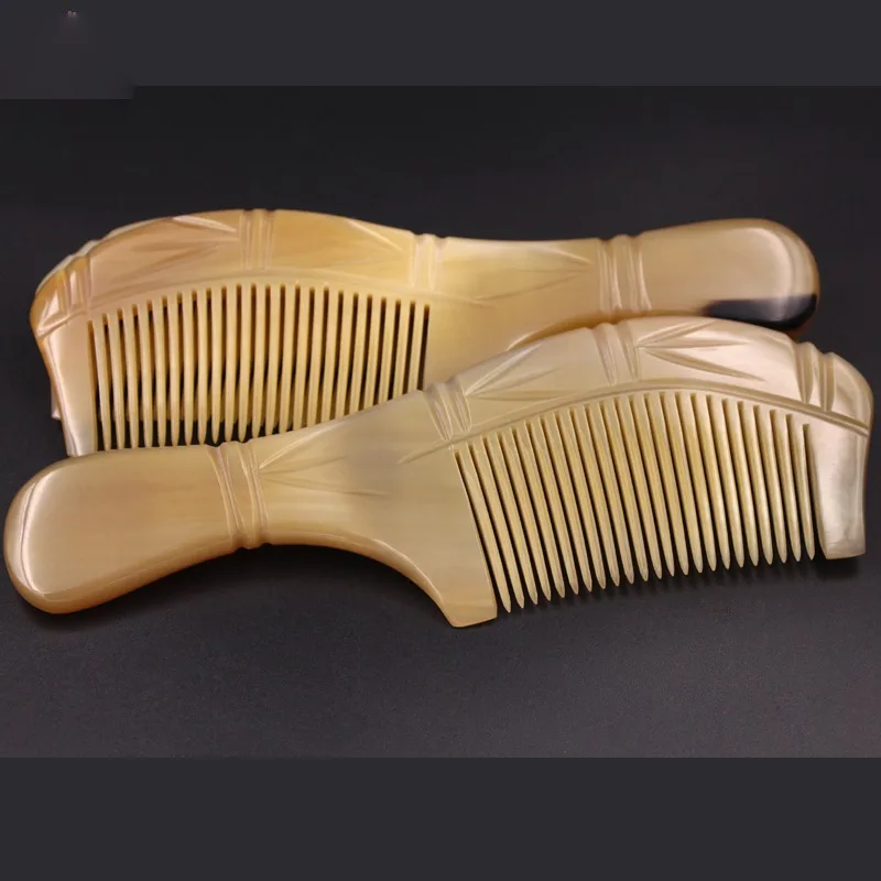 Combs Hairdressing Natural Anti Static Buffalo Horn Art Comb Hair Care Massage Brush Narrow Teeth Straight Hairbrush Gift Sale