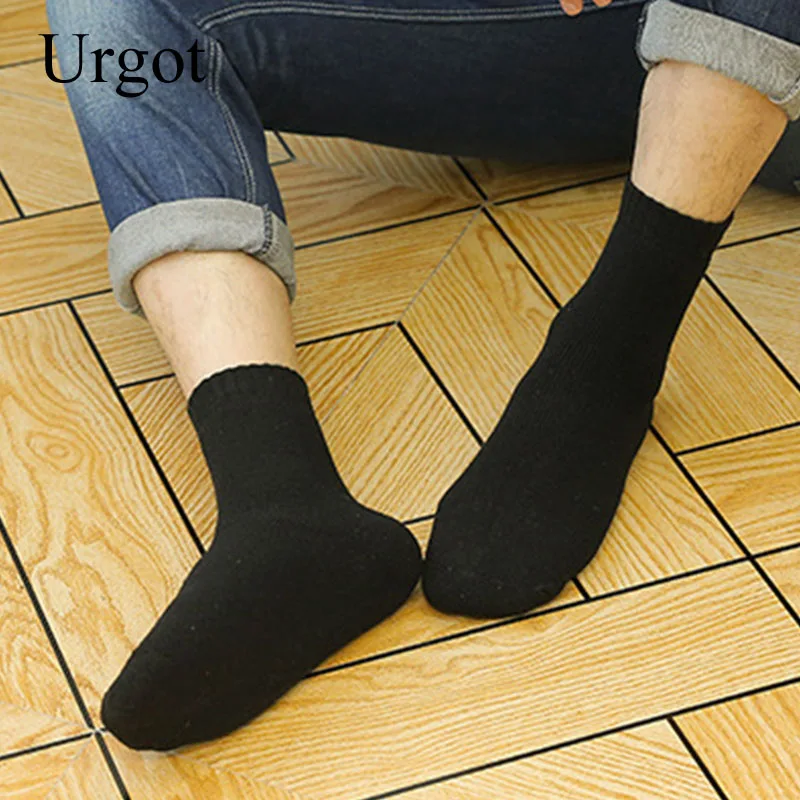 Urgot 5 Pairs Men\'s Wool Socks Winter Thicken Warm Terry Socks Male Business Casual Thermal Cotton Socks Men Comfort Calcetines