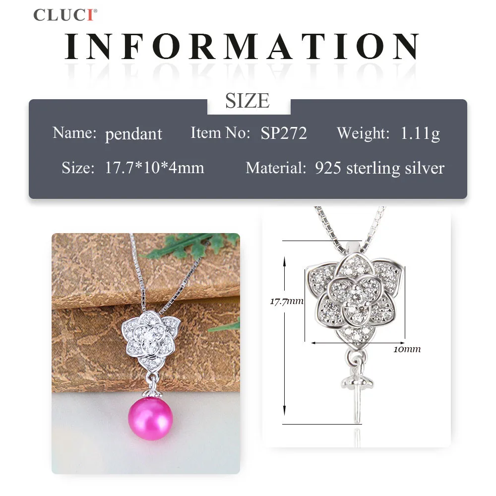 CLUCI Flower Pendant Necklace Accessary 100% 925 Silver for Women Jewelry  ,can stick pearl on SP272SB